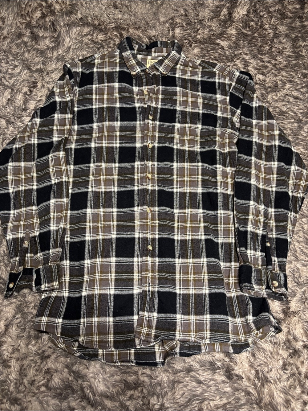RedHead Black and Brown Plaid flannel Casual Button-Down Shirt